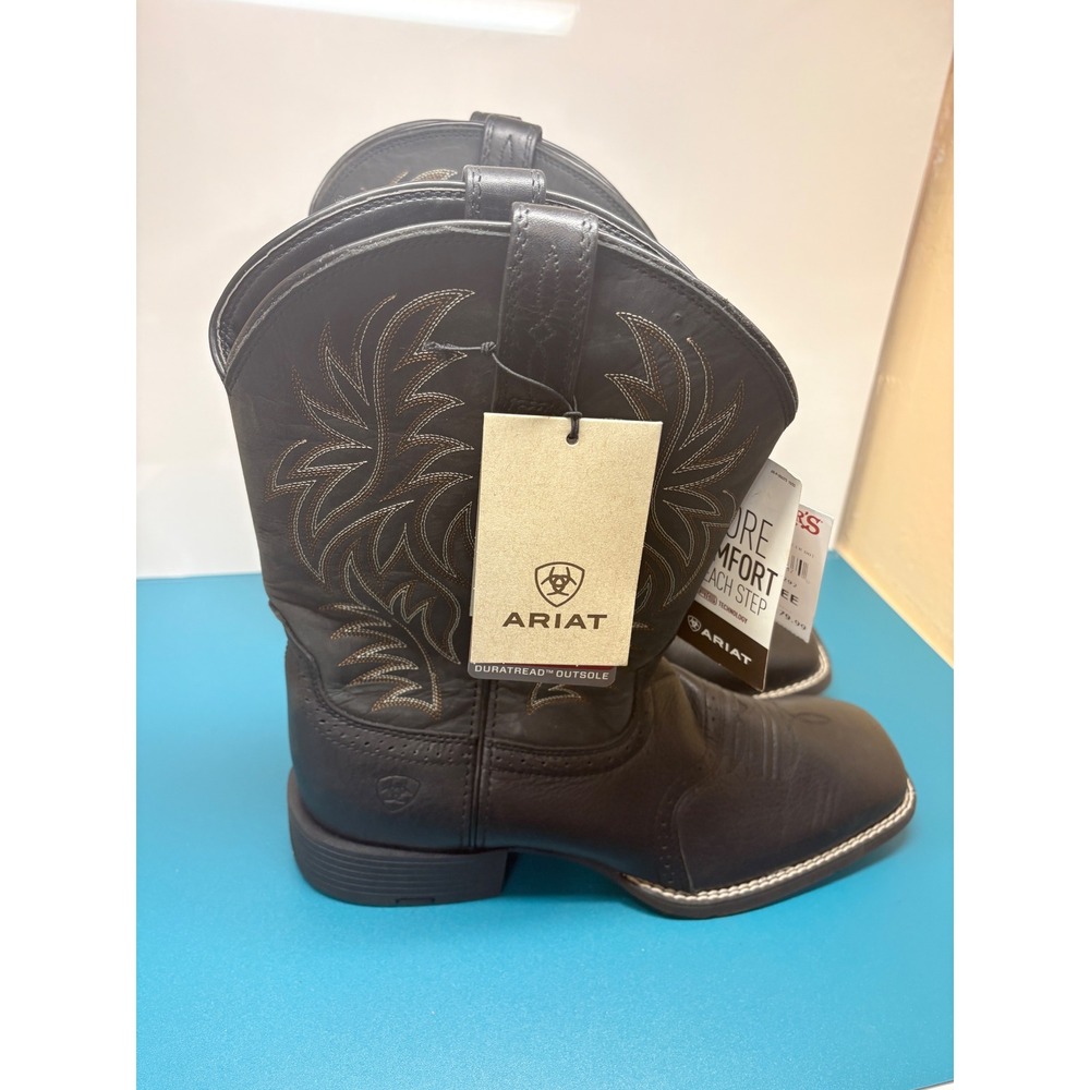Ariat Mens 11.5EE Sport Western Black Leather Square Toe Cowboy Boots